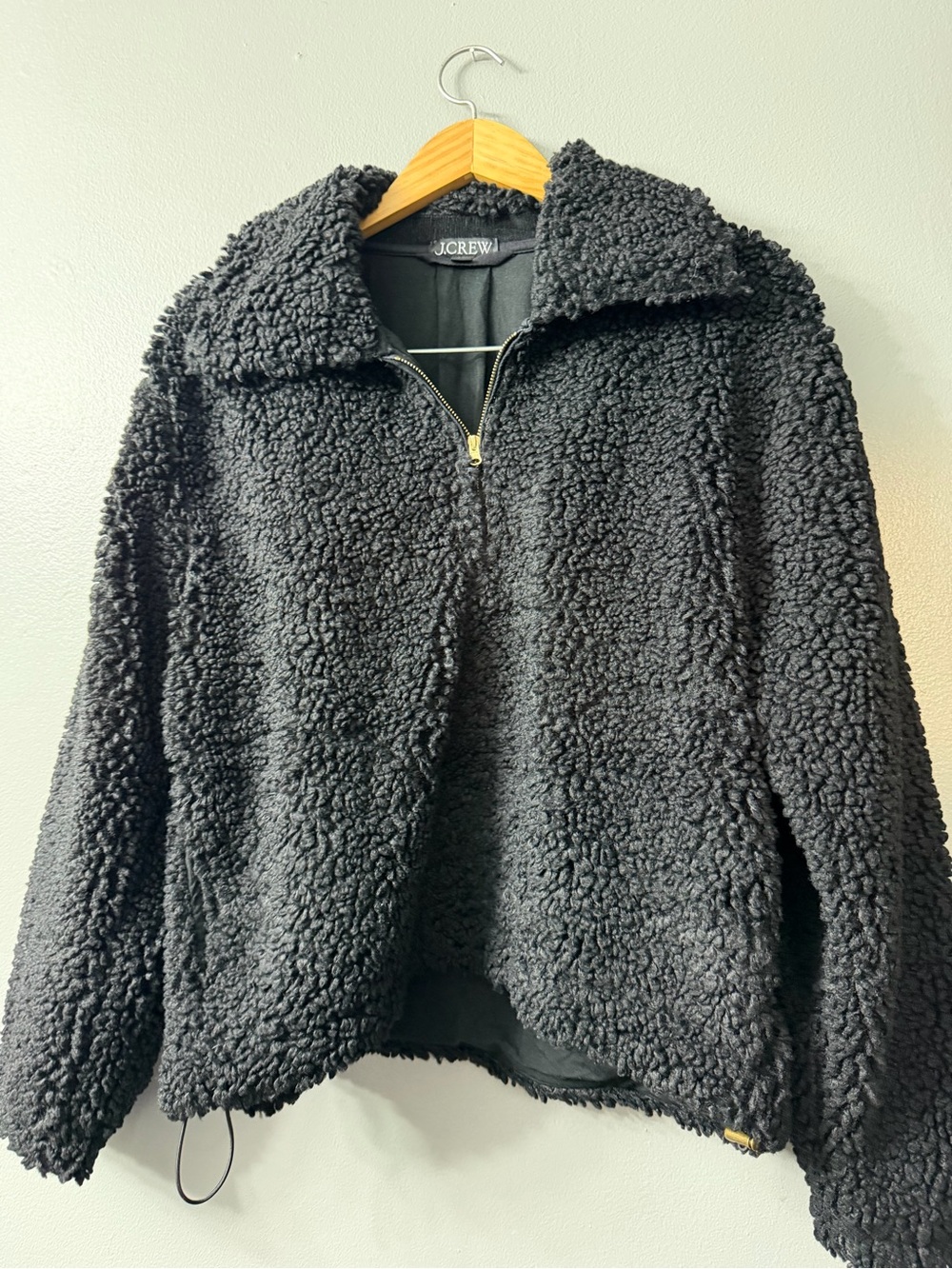 J.Crew black Sherpa textured fleece pullover wide collar large